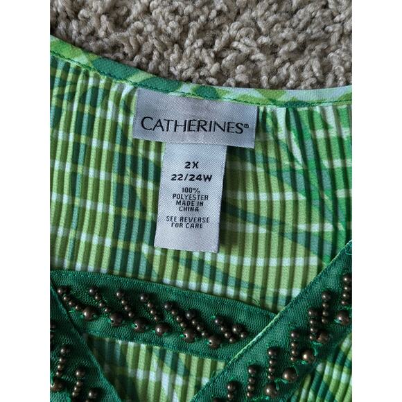 Catherines Blouse Womens Sz 2X Green Sheer Pleated Fairy Cottage Boho Mature - Picture 4 of 7